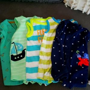 Five 3 month short rompers